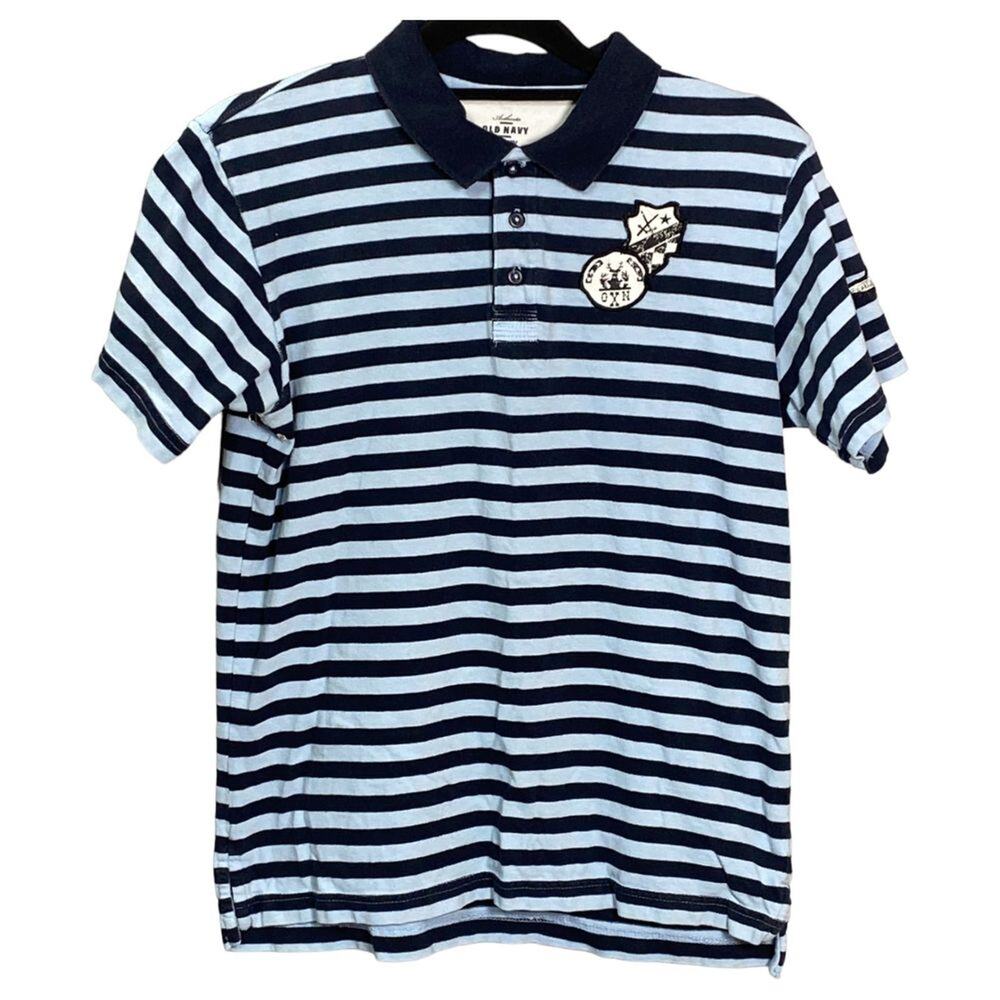 Old Navy Boys XL 14/16 Blue Striped Short Sleeve Polo Nautical Sailor